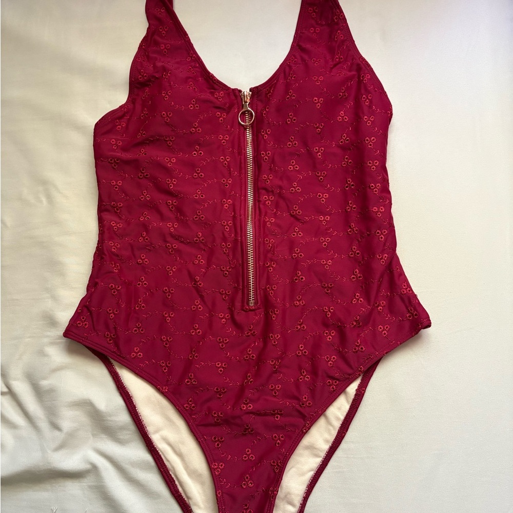 La Hearts Red One Piece Swimsuit with Gold Details
